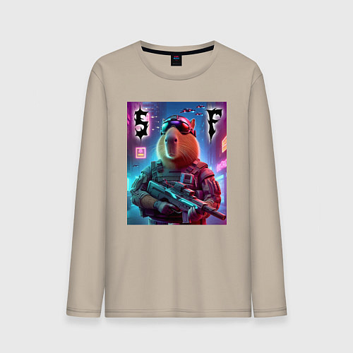 Мужской лонгслив Capybara soldier - special forces / Миндальный – фото 1