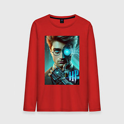 Лонгслив хлопковый мужской Cyber Harry Potter - ai art neon fantasy, цвет: красный