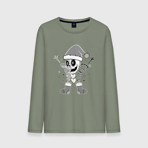 Мужской лонгслив Новогодний скелетик чб / Авокадо – фото 1