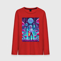Лонгслив хлопковый мужской Rick and Morty among neon mushrooms - ai art fanta, цвет: красный