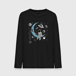 Лонгслив хлопковый мужской Космическая рыбалка, цвет: черный