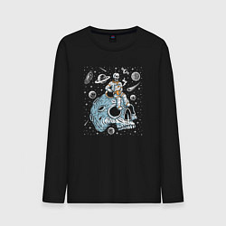 Лонгслив хлопковый мужской Скелет в космосе, цвет: черный