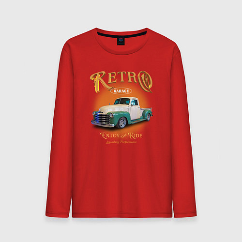 Мужской лонгслив Ретро гараж и автомобиль Chevrolet Thriftmaster / Красный – фото 1