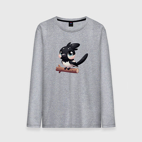 Мужской лонгслив Милая сорока на ветке / Меланж – фото 1