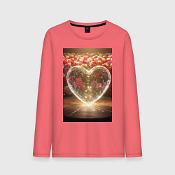Лонгслив хлопковый мужской Кристальное сердце на фоне роз, цвет: коралловый