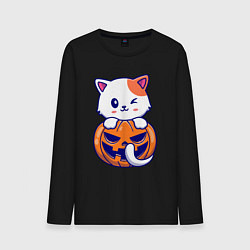 Лонгслив хлопковый мужской Halloween meow, цвет: черный