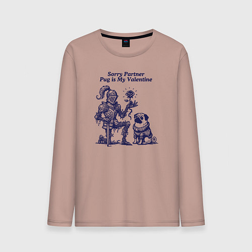 Мужской лонгслив Мопс Валентин и рыцарь / Пыльно-розовый – фото 1