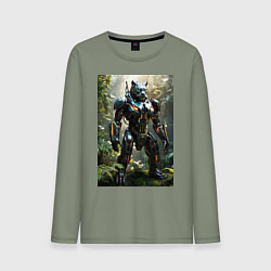 Лонгслив хлопковый мужской Кибер-пантера вышла на охоту, цвет: авокадо