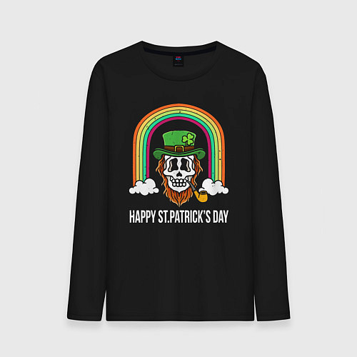 Мужской лонгслив Happy St Patricks day - skull / Черный – фото 1