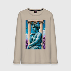 Лонгслив хлопковый мужской Античный персонаж на фоне колонн, цвет: миндальный