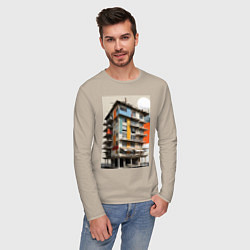 Лонгслив хлопковый мужской Старая панелька, цвет: миндальный — фото 2