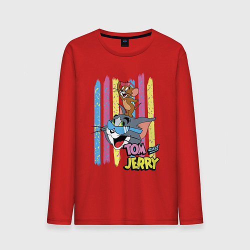 Мужской лонгслив Том и Джерри - полосы / Красный – фото 1