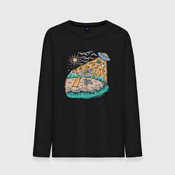 Лонгслив хлопковый мужской НЛО на пляже, цвет: черный