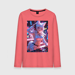 Лонгслив хлопковый мужской Лиса диджей в клубе, цвет: коралловый