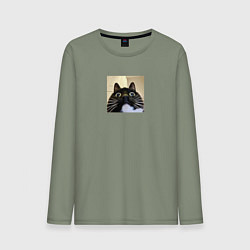 Мужской лонгслив Видеозвонок с котом парный мем