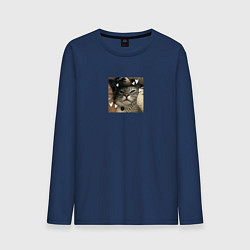 Лонгслив хлопковый мужской Серая кошка для пары, цвет: тёмно-синий