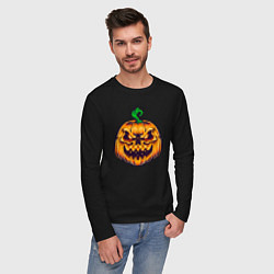 Лонгслив хлопковый мужской Halloween pumpkin, цвет: черный — фото 2