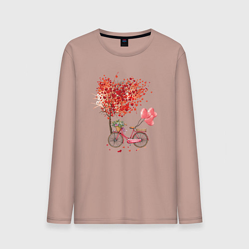Мужской лонгслив Велосипед с сердечным деревом и цветами / Пыльно-розовый – фото 1