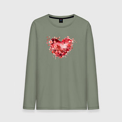Лонгслив хлопковый мужской Цветы и сердечки, цвет: авокадо
