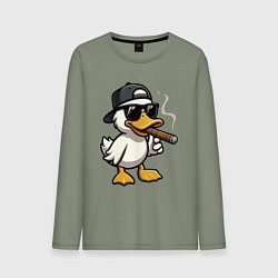 Лонгслив хлопковый мужской Smoking duck, цвет: авокадо