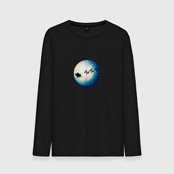 Лонгслив хлопковый мужской Санта на оленях - светлый, цвет: черный