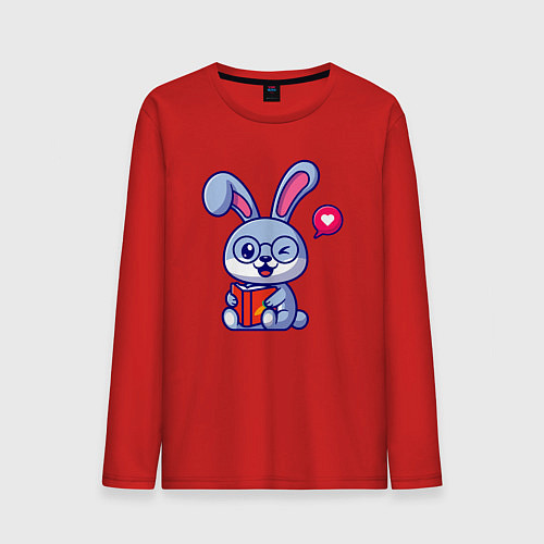 Мужской лонгслив Читающий зайка / Красный – фото 1