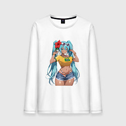 Лонгслив хлопковый мужской Miku Hatsune с цветком, цвет: белый