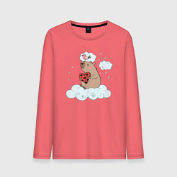 Лонгслив хлопковый мужской Капибара с сердцем, цвет: коралловый