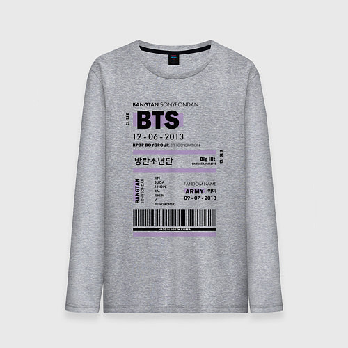 Мужской лонгслив Bts ticket / Меланж – фото 1