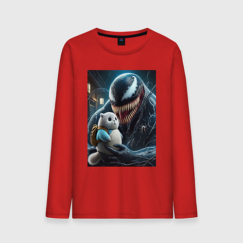 Мужской лонгслив Venom and funny kitten with backpack / Красный – фото 1
