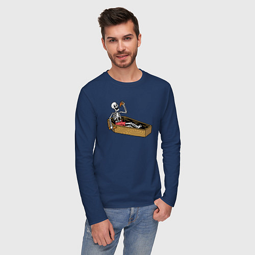 Мужской лонгслив Death pizza / Тёмно-синий – фото 3