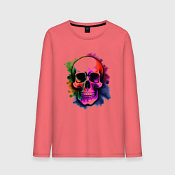 Лонгслив хлопковый мужской Череп с красочными брызгами, цвет: коралловый