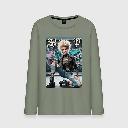 Мужской лонгслив Barbie - punks not dead rock / Авокадо – фото 1