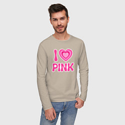 Лонгслив хлопковый мужской Люблю розовый, цвет: миндальный — фото 2