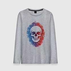 Мужской лонгслив Череп и сине-красные розы