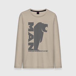 Лонгслив хлопковый мужской MAN дальнобойщик серый логотип, цвет: миндальный