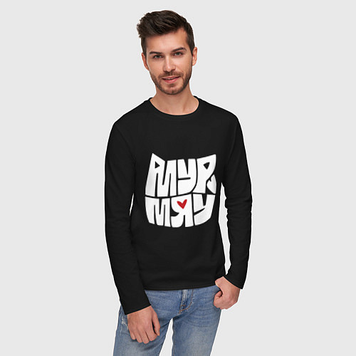 Мужской лонгслив Что то на кошачьем / Черный – фото 3