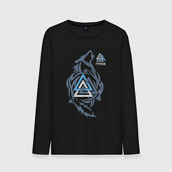 Лонгслив хлопковый мужской Фенрир скандинавчкая руна, цвет: черный