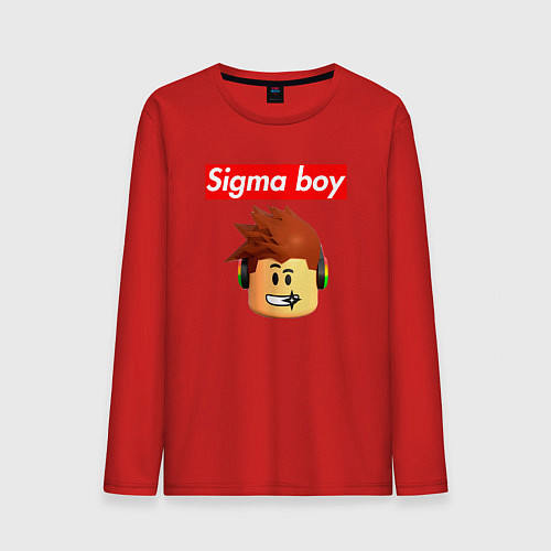 Мужской лонгслив Sigma boy roblox head - мем Роблокс Сигма бой / Красный – фото 1