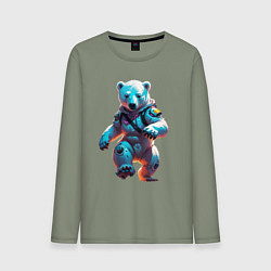Лонгслив хлопковый мужской Белый медвежонок - киберпанк, цвет: авокадо