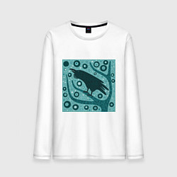 Лонгслив хлопковый мужской Ворон на дереве, цвет: белый
