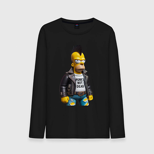 Мужской лонгслив The harsh Homer Simpson - punks not dead / Черный – фото 1