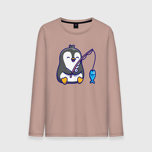 Мужской лонгслив Пингвинёнок рыбак / Пыльно-розовый – фото 1