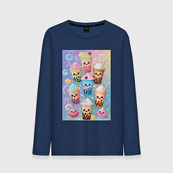 Мужской лонгслив Улыбающиеся яркие разноцветные стаканчики с bubble