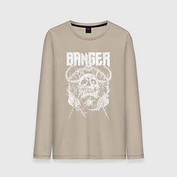 Лонгслив хлопковый мужской Banger - horned skull, цвет: миндальный
