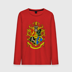 Лонгслив хлопковый мужской Хогвартс - герб, цвет: красный