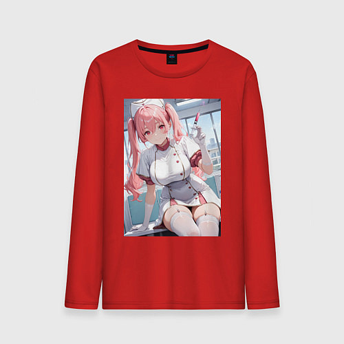 Мужской лонгслив Медсестричка сделает тебе укол любви - пышная аним / Красный – фото 1