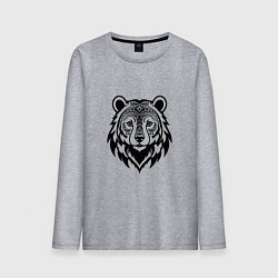 Лонгслив хлопковый мужской Голова медведя с этническим орнаментом, цвет: меланж