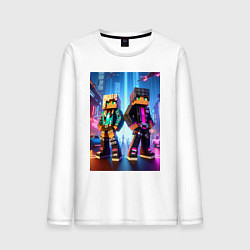 Лонгслив хлопковый мужской Minecraft - characters neon glow, цвет: белый