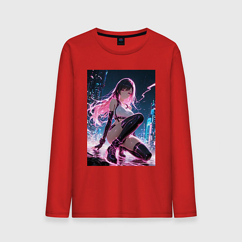Мужской лонгслив Тифа Локхарт из Final Fantasy VII в стиле киберпан / Красный – фото 1